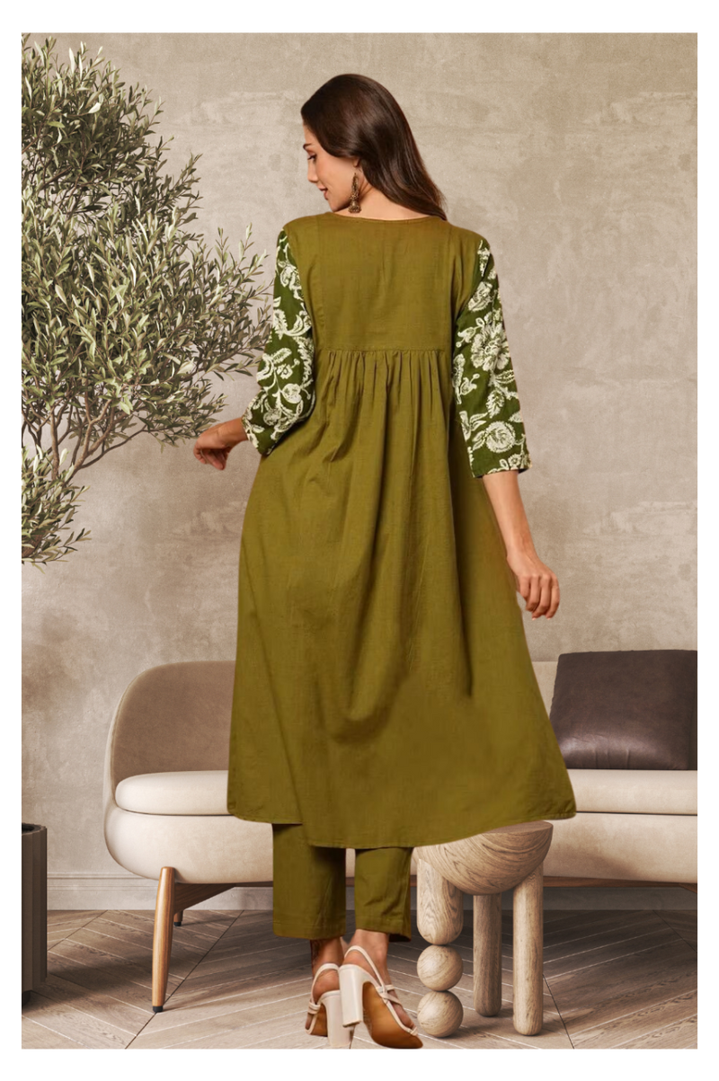 Solid Floral Printed Kurta