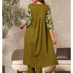 Solid Floral Printed Kurta