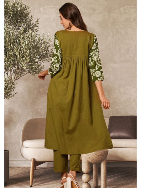 Solid Floral Printed Kurta