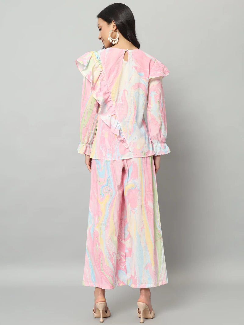 Abstract Ruffle Top Co-ord Set