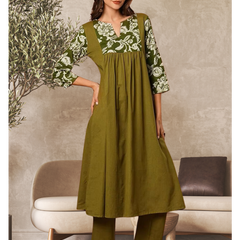 Solid Floral Printed Kurta