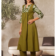 Solid Floral Printed Kurta