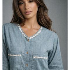 Serene Bloom Straight Shirts Blue
