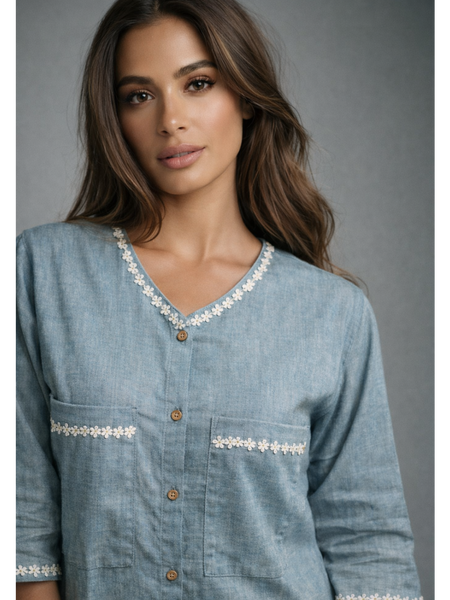 Serene Bloom Straight Shirts Blue