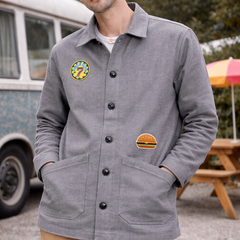 Vintage Patch Washed Grey Utility Jacket Male