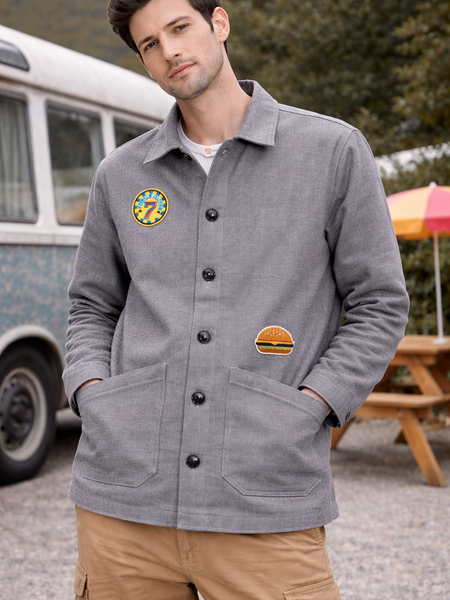 Vintage Patch Washed Grey Utility Jacket Male
