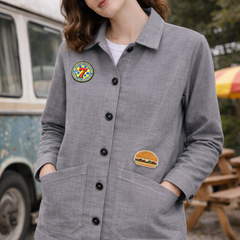 Vintage Patch Washed Grey Utility Jacket Female
