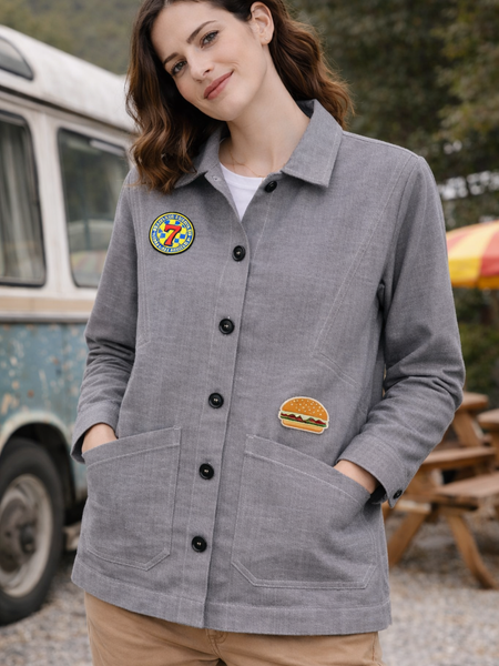 Vintage Patch Washed Grey Utility Jacket Female