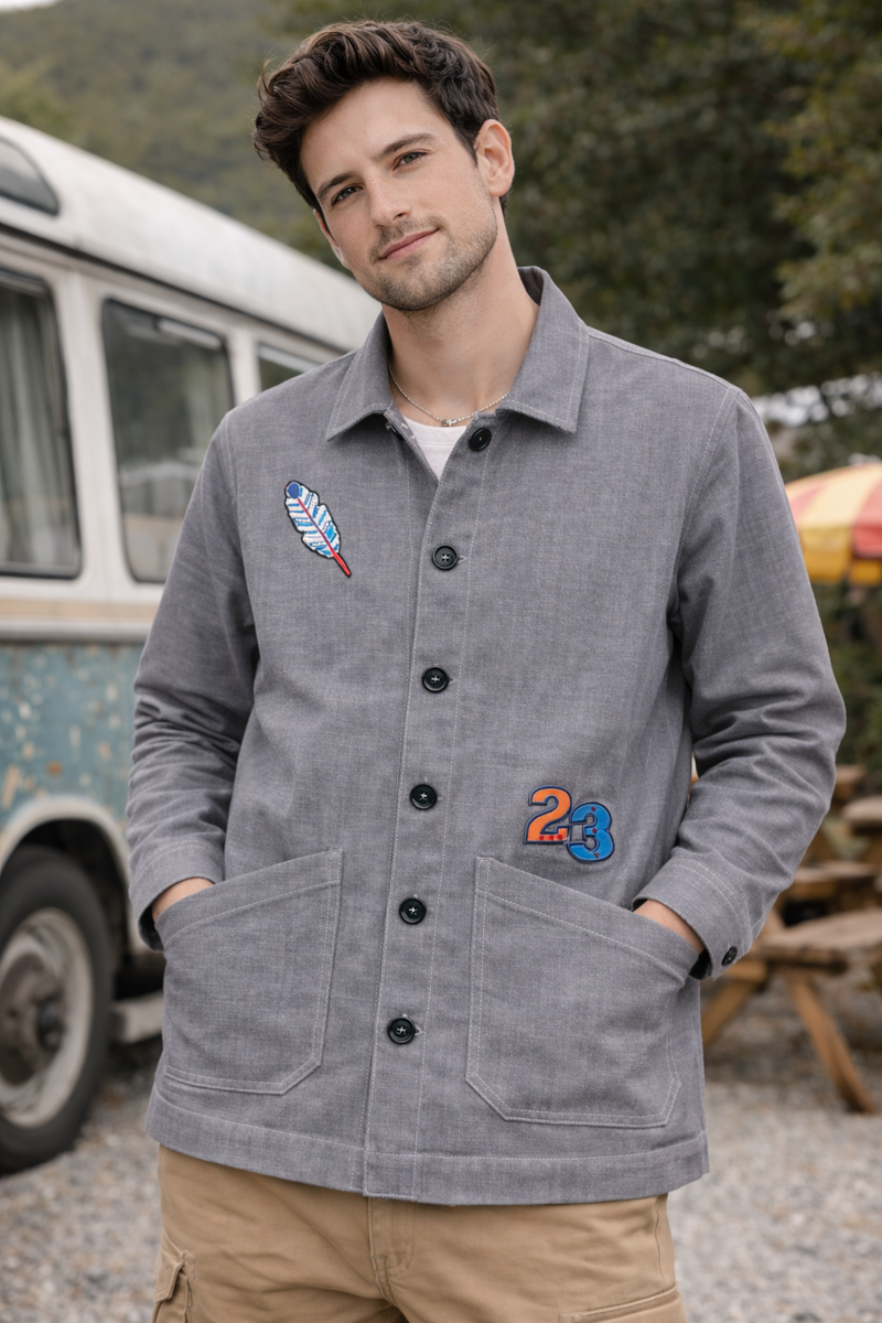 Washed Grey Patch Utility Jacket Male