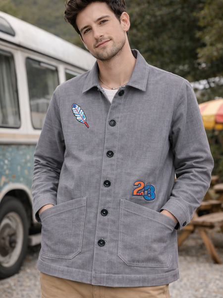 Washed Grey Patch Utility Jacket Male