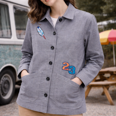 Washed Grey Patch Utility Jacket Female