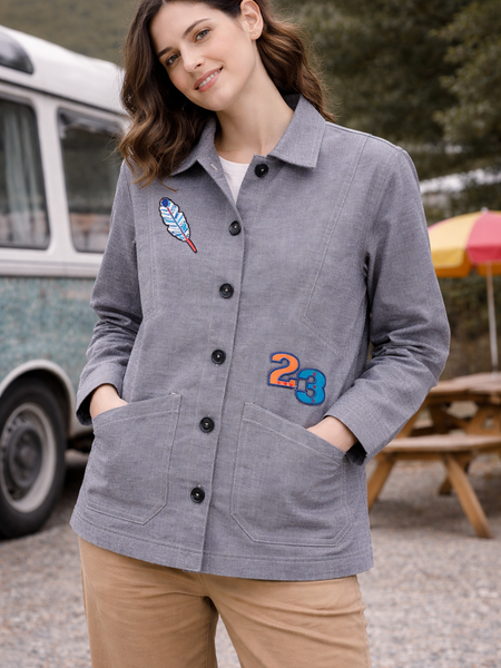 Washed Grey Patch Utility Jacket Female
