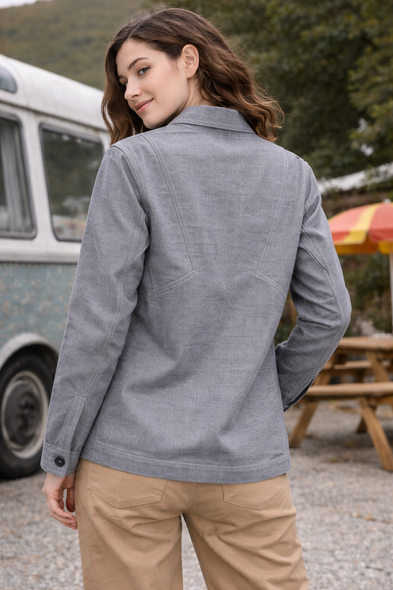 Washed Grey Patch Utility Jacket Female Back