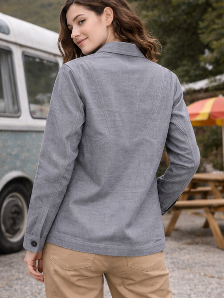 Washed Grey Patch Utility Jacket Female Back