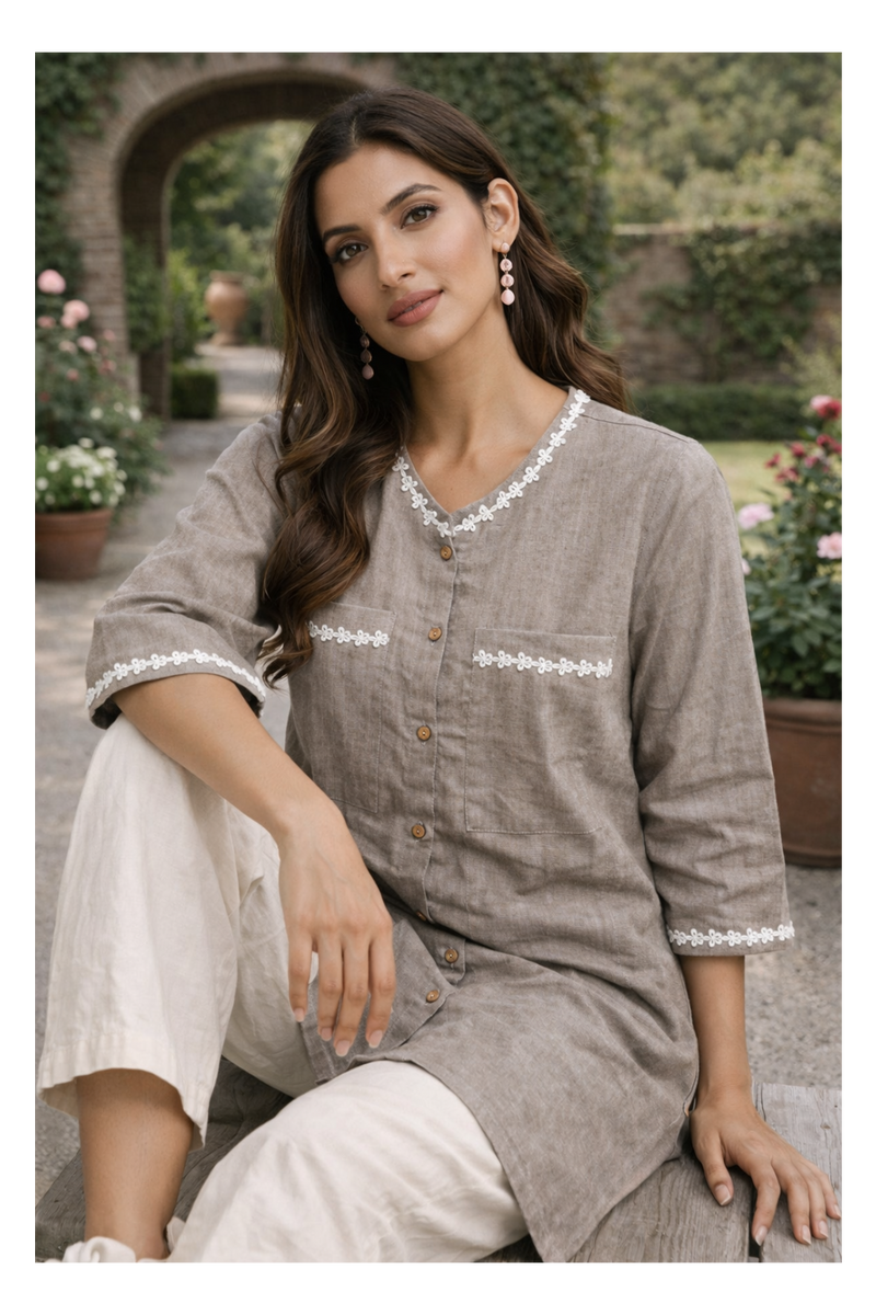 Serene Bloom Straight Shirts Brown