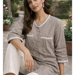 Serene Bloom Straight Shirts Brown
