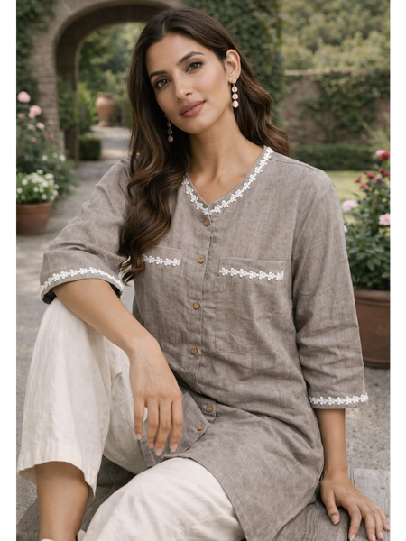 Serene Bloom Straight Shirts Brown