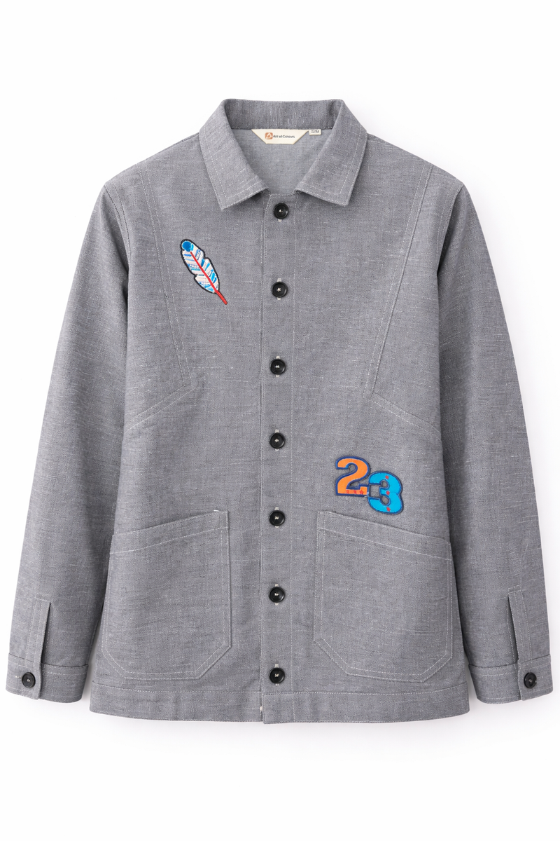 Washed Grey Patch Utility Jacket Front