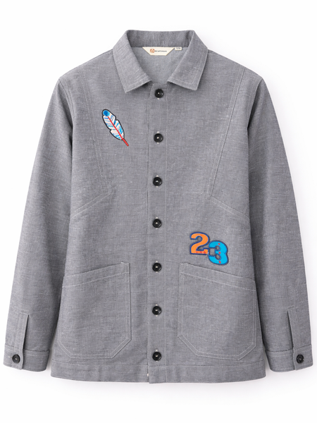 Washed Grey Patch Utility Jacket Front