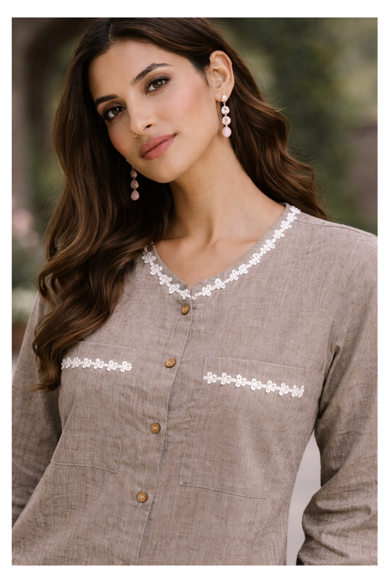Serene Bloom Straight Shirts Brown