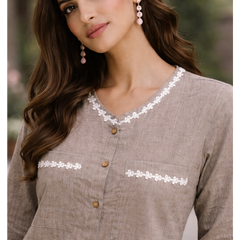 Serene Bloom Straight Shirts Brown