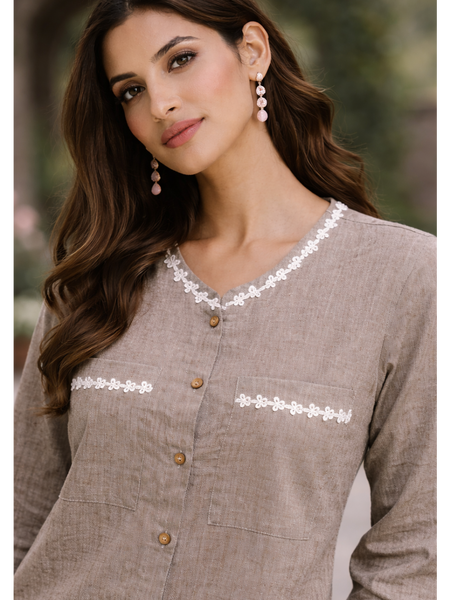 Serene Bloom Straight Shirts Brown