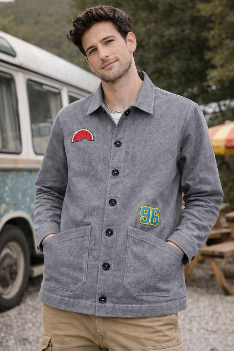 Washed Grey 96 Patch Utility Jacket Male