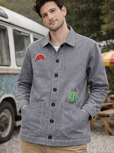 Washed Grey 96 Patch Utility Jacket Male
