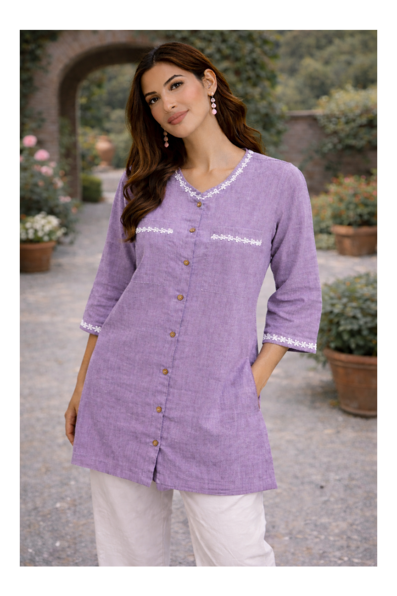 Serene Bloom Straight Shirts Purpal
