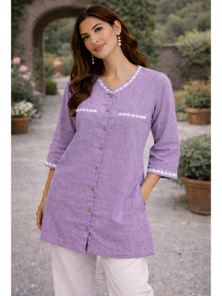 Serene Bloom Straight Shirts Purpal