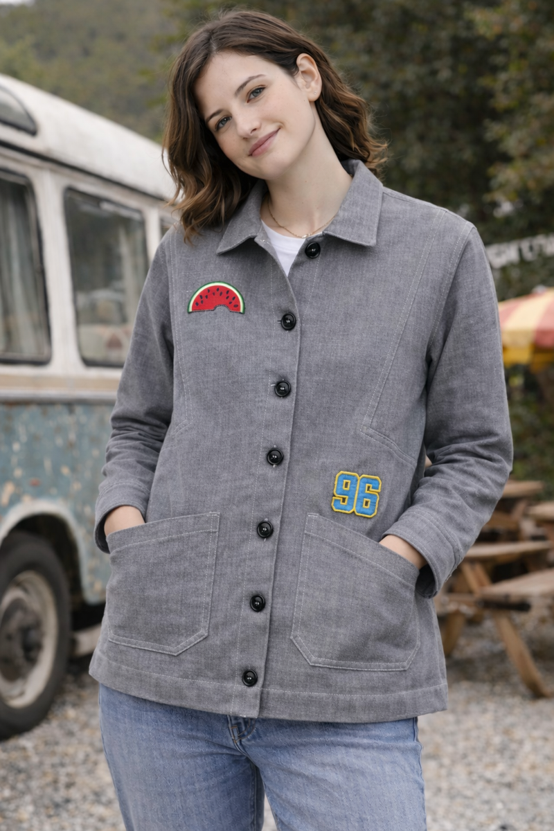 Washed Grey 96 Patch Utility Jacket Female