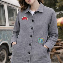 Washed Grey 96 Patch Utility Jacket Female
