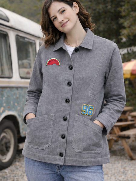 Washed Grey 96 Patch Utility Jacket Female