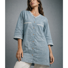 Serene Bloom Straight Shirts Blue