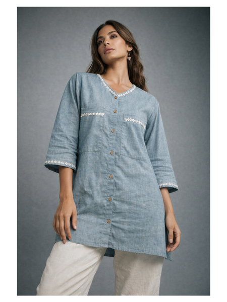 Serene Bloom Straight Shirts Blue