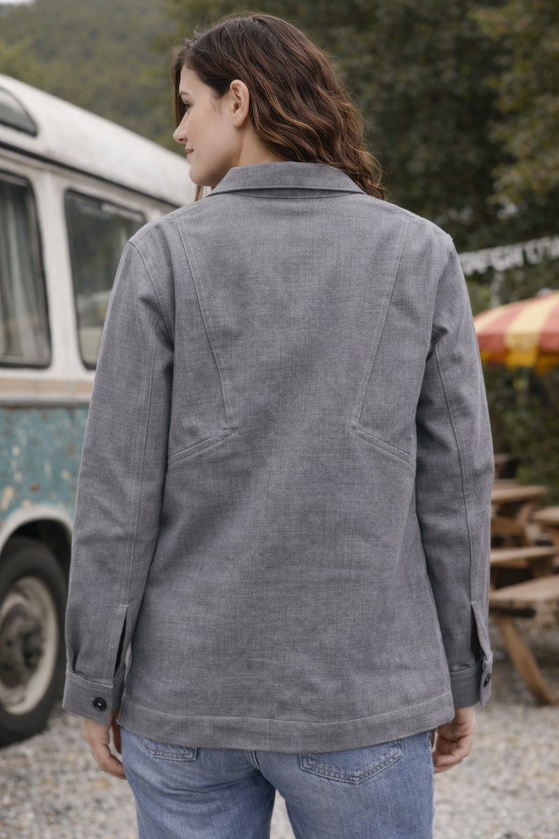 Washed Grey 96 Patch Utility Jacket Female Back