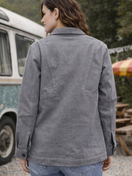 Washed Grey 96 Patch Utility Jacket Female Back