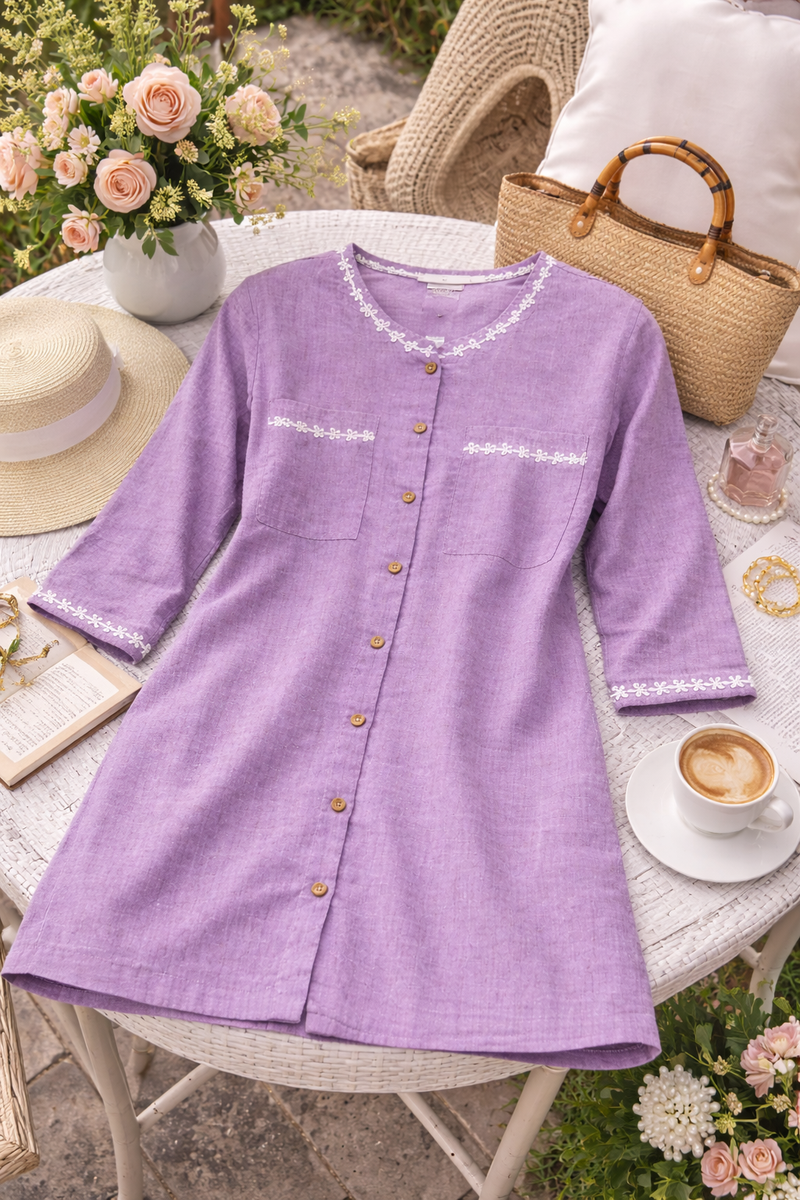 Serene Bloom Straight Shirts Purpal