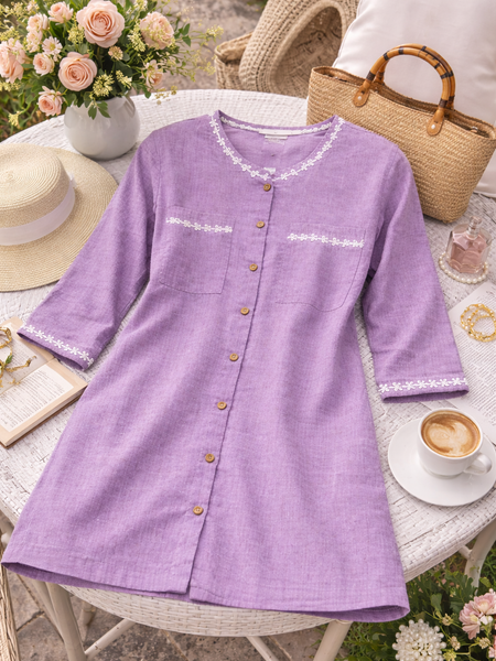 Serene Bloom Straight Shirts Purpal