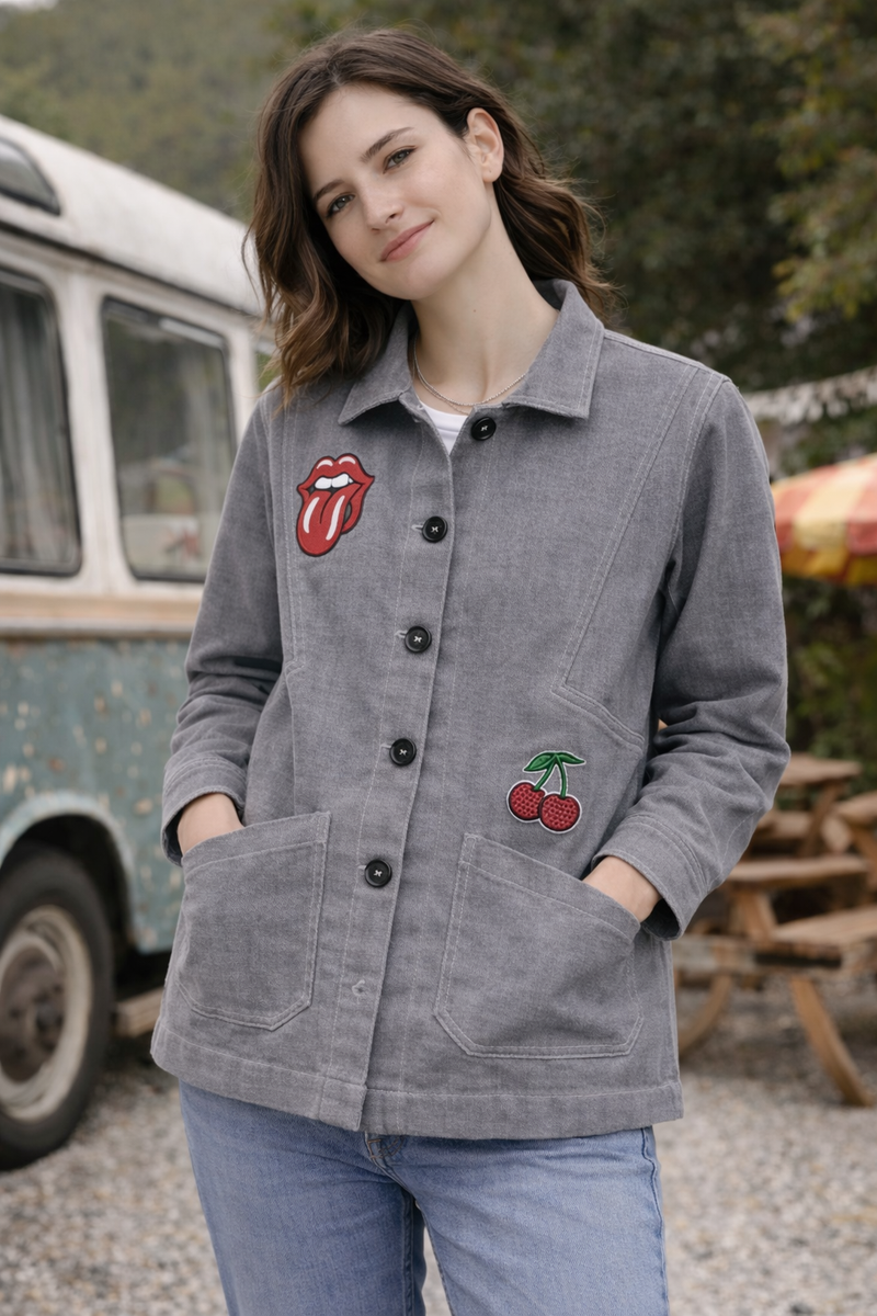 Vintage Pop Patch Grey Jacket female