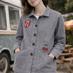 Vintage Pop Patch Grey Jacket female