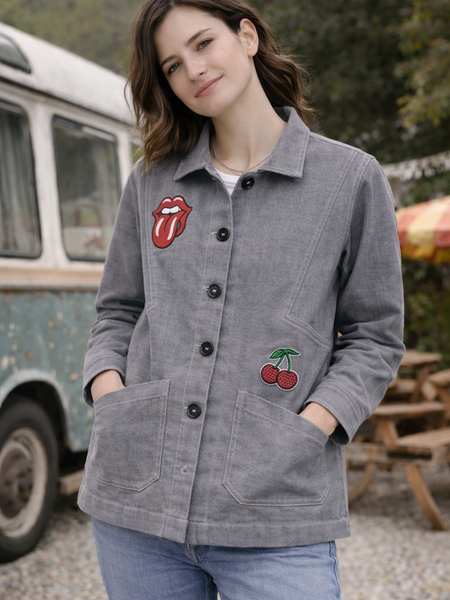 Vintage Pop Patch Grey Jacket female