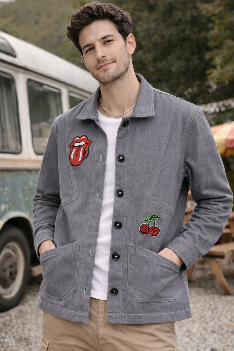 Vintage Pop Patch Grey Jacket Male