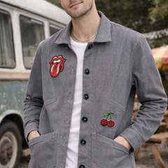 Vintage Pop Patch Grey Jacket Male