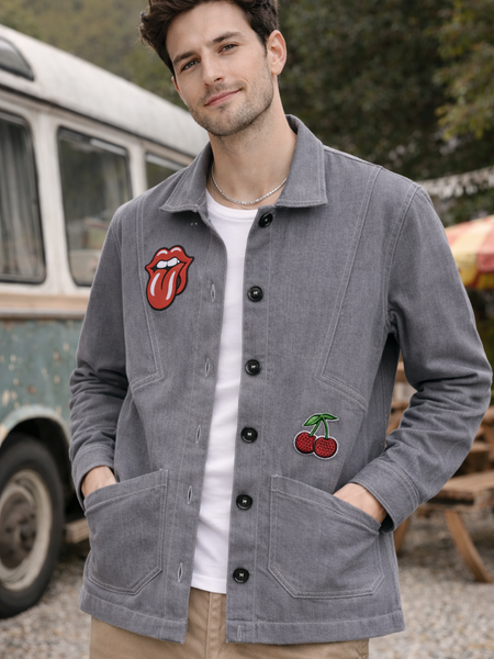 Vintage Pop Patch Grey Jacket Male