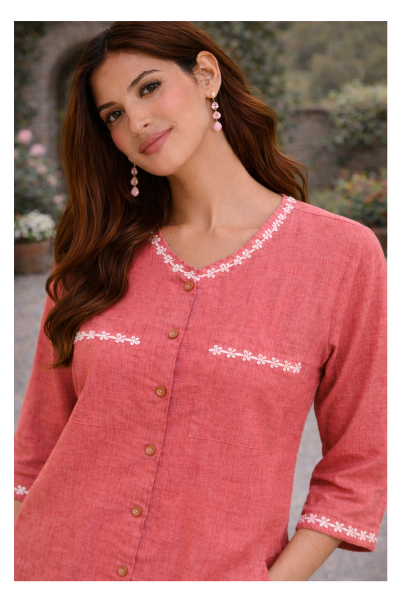 Serene Bloom Straight Shirts Pink