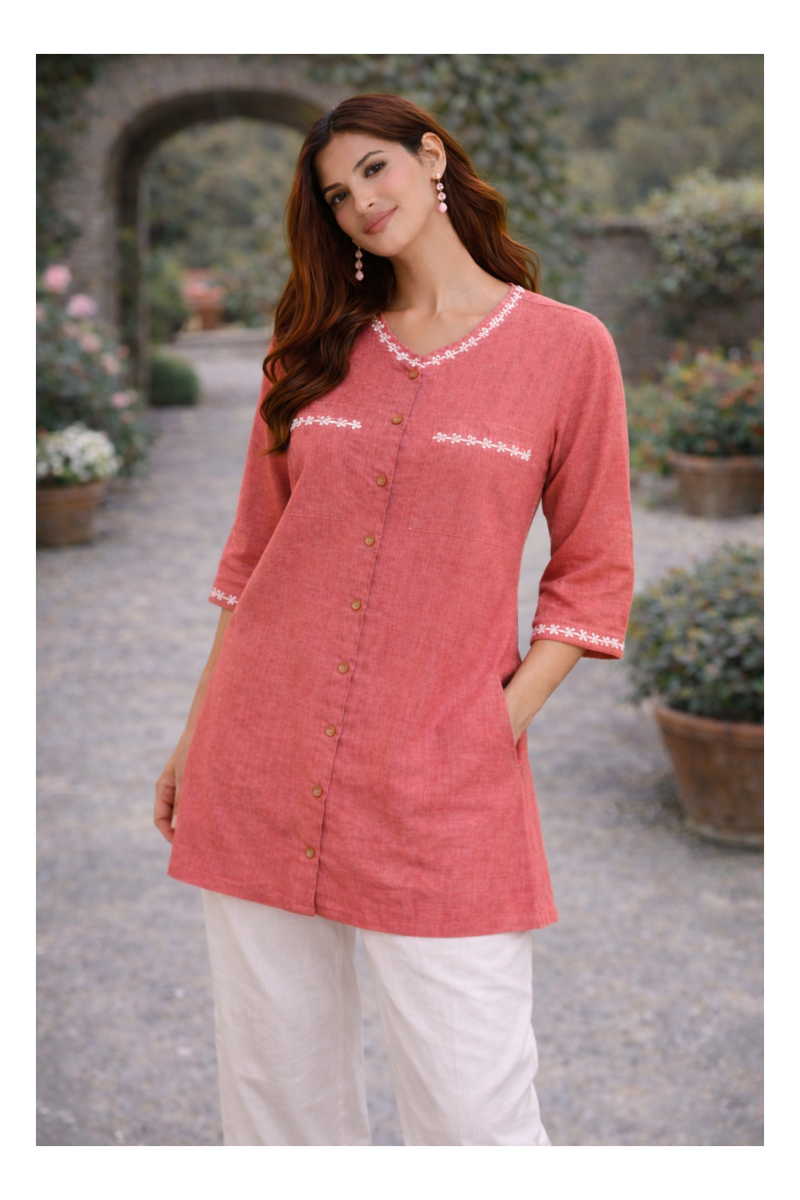Serene Bloom Straight Shirts Pink