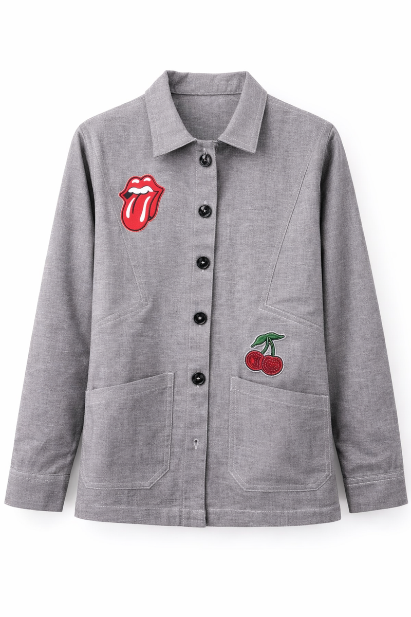 Vintage Pop Patch Grey Jacket Front