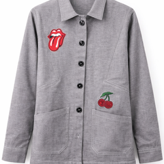 Vintage Pop Patch Grey Jacket Front
