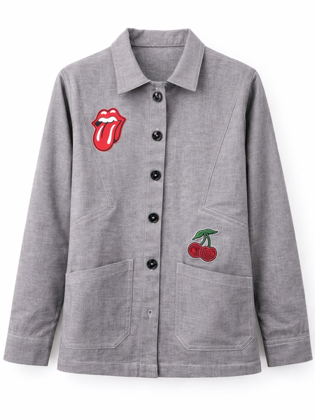 Vintage Pop Patch Grey Jacket Front